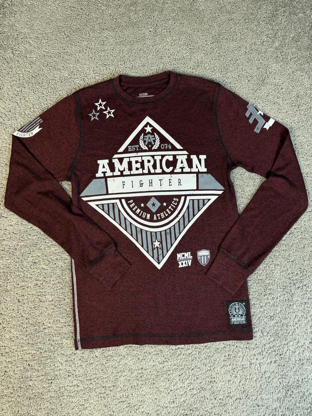 American Fighter Shirt Mens M Red Thermal Crew Neck Long Sleeve Cotton Biker